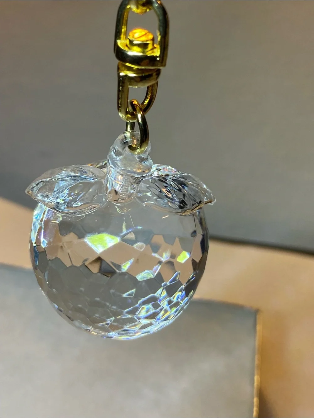 Crystal Cut Glass Apple Golden KeyChain